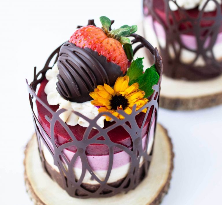 Chocolate Strawberry Cheesecake with Chocolate Lace