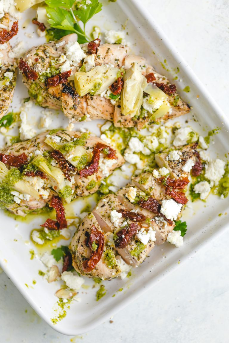 Best Grilled Chicken Recipe with Artichokes, Sun Dried Tomatoes and Feta