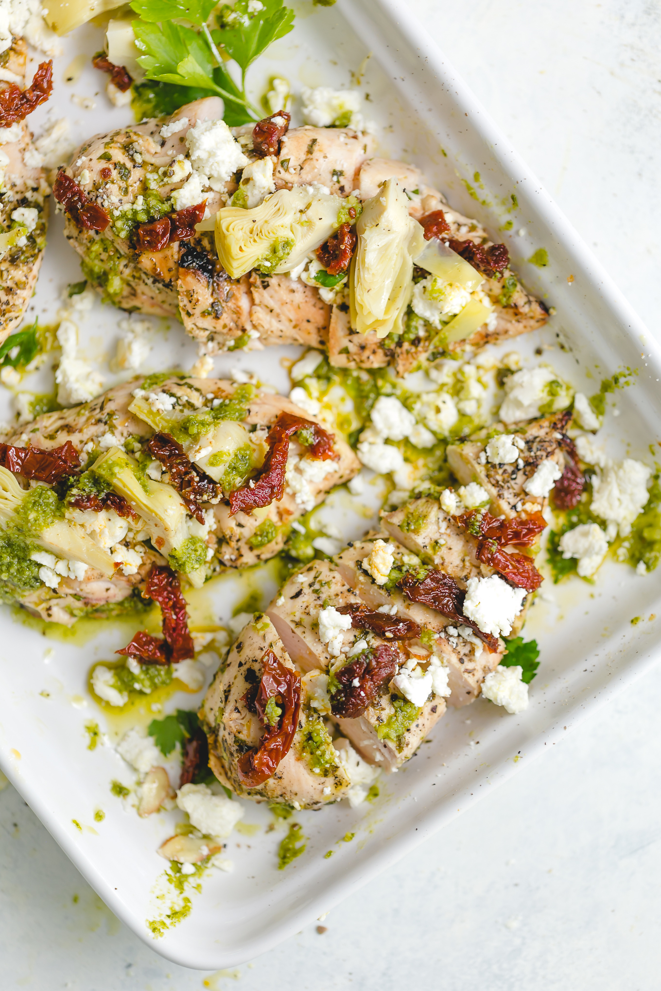 Best Grilled Chicken Recipe with Artichokes, Sun Dried Tomatoes and Feta