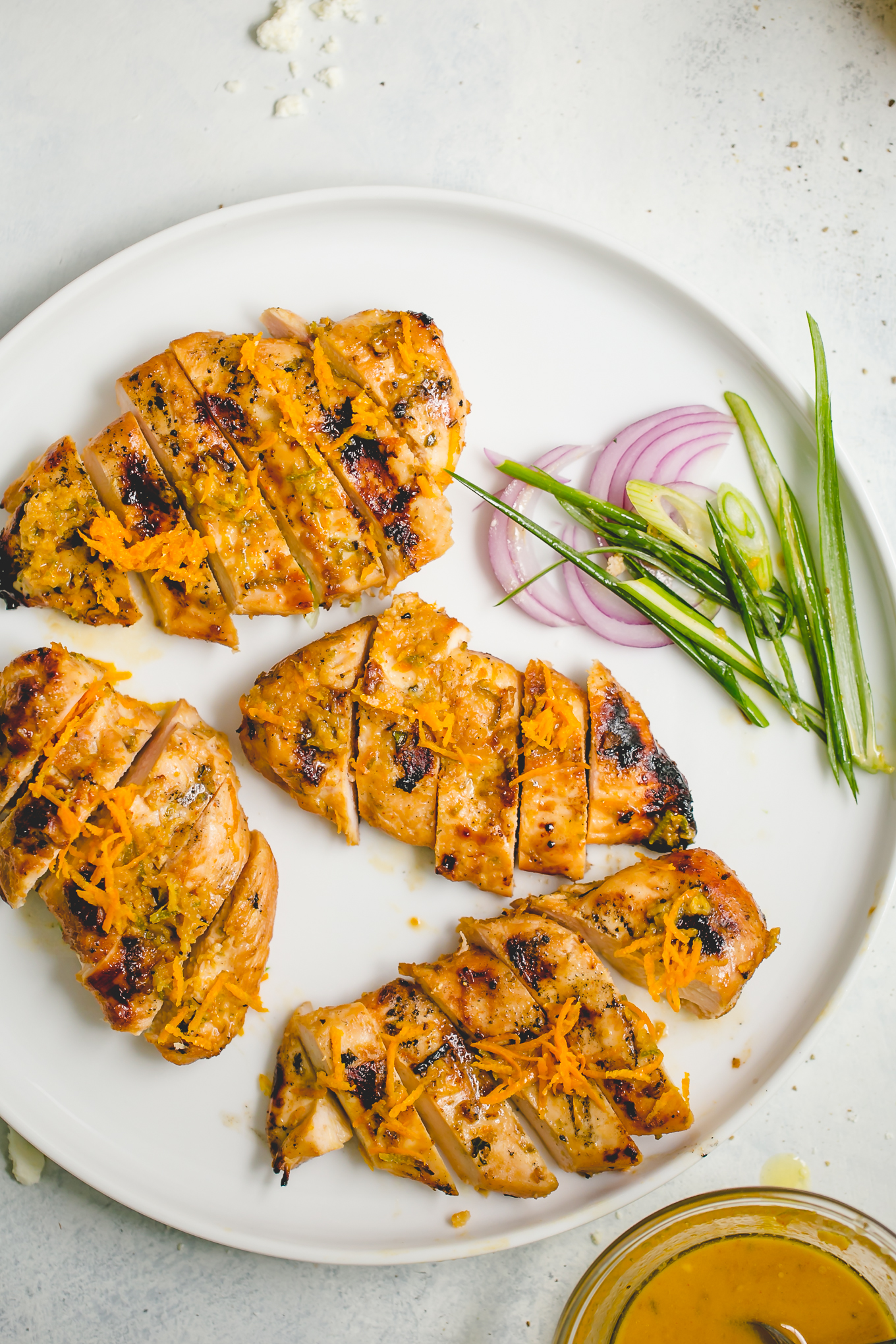 top down shot of Orange Ginger Marinated Grilled Chicken