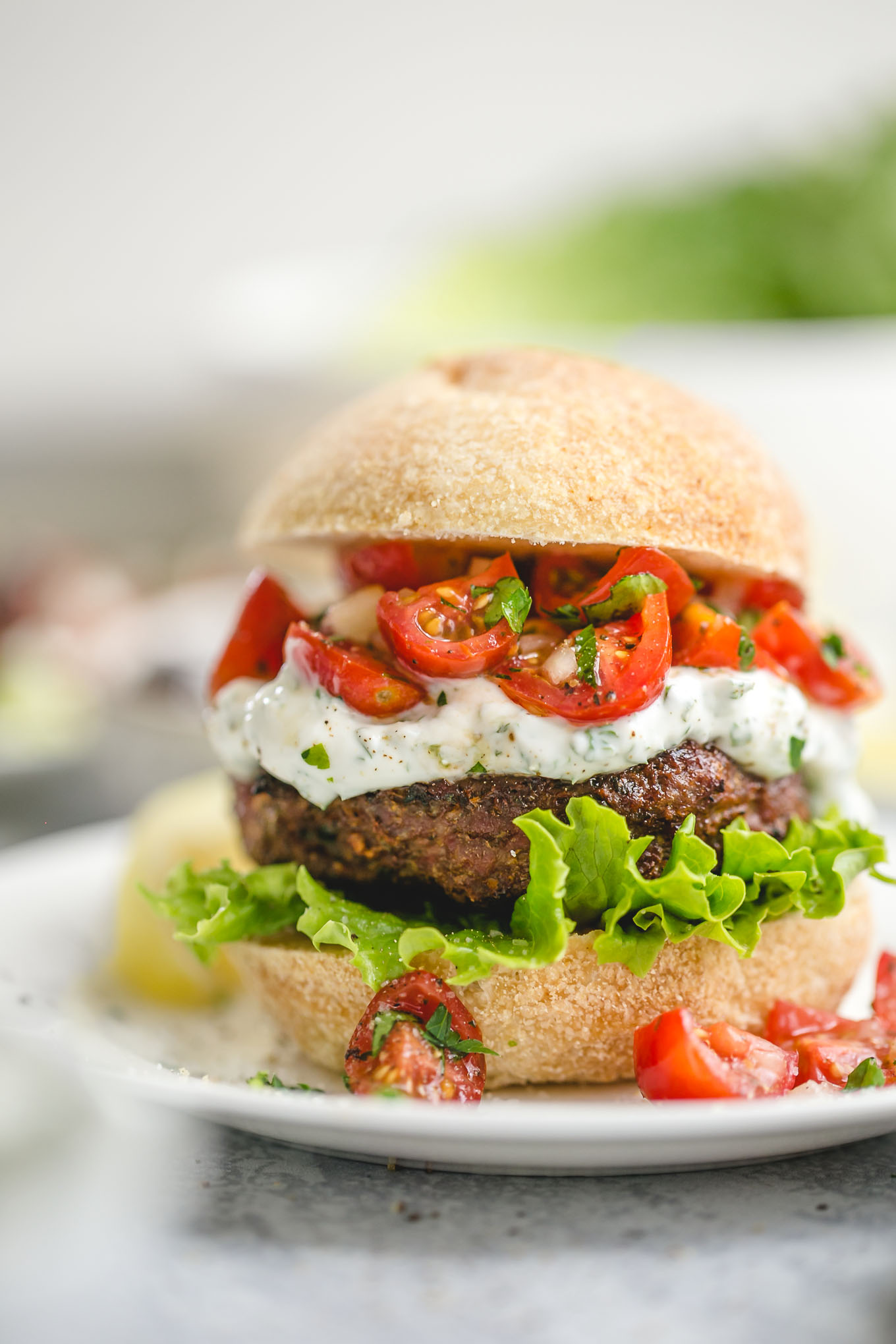 Grilled Lamb Burgers with Yogurt Sauce and Fresh Tomato Salsa