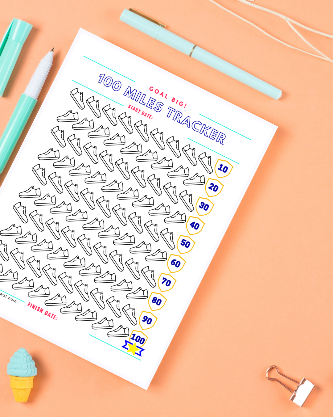 100 Miles Challenge Tracker Chart