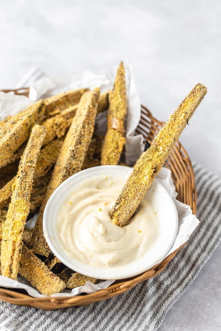 Keto Rosemary Eggplant Fries with Tahini Aioli Recipe #keto #recipe https://ketosummit.com/keto-rosemary-eggplant-fries-with-tahini-aioli-recipe/